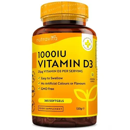 Produktbild: Vitamin D3 1000 I.E - 365 Kapseln - Unterstützt Knochen, Zähne, Muskeln und Immunsystem* - Vitamin D3 aus Deutschland - ohne künstlichen Zusatzstoffe - Hohe Reinheit - Hochdosiert - Premium Qualität