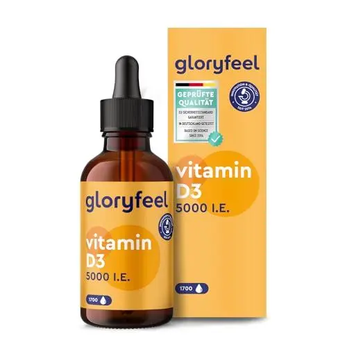 Produktbild: Vitamin D3 5000 I.E. pro Tropfen, Hochdosiert - 50ml (flüssig) in MCT-Öl aus Kokos - Vitamin D3 Tropfen hoch bioverfügbar und stabil - Laborgeprüft, ohne Zusätze in Deutschland hergestellt