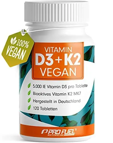 Produktbild: Vitamin D3 K2 VEGAN - 120 Tabletten mit 5000 IE D3 + 200 mcg K2 (MK7) - Vitamin D3 hochdosiert und vegan - reicht für 19 Monate - laborgeprüft mit Zertifikat - ohne unerwünschte Zusatzstoffe