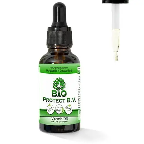 Produktbild: Vitamin D3 Tropfen 5000 IE - 50 ml - Bio Protect - In MCT-Öl aus Kokos - Vegetarisch, Depot-Wirkung, Für Kinder & Erwachsene