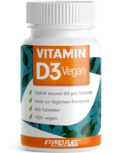 Produktbild: Vitamin D3 VEGAN 1000 IE - 365 Tabletten - Jahresvorrat Vitamin D3 - optimal hochdosiert - für Immunsystem und Knochen - ohne unerwünschte Zusatzstoffe - laborgeprüft mit Zertifikat - 100% vegan