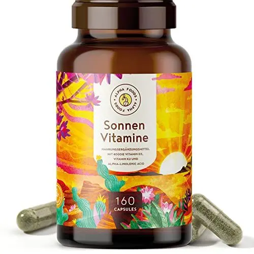 Produktbild: Vitamin D3 + K2 - hochdosiert 4.000 IE - 160 Kapseln - vitaMK-7, 99,99% All-Trans und pflanzliche Omega 3 Fettsäuren aus Leinsamen und Algen - SONNENVITAMINE