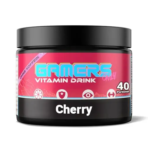 Produktbild: GAMERS ONLY Vitamin Pulver Deep Red Chaos Cherry (Zero Zucker) 40 Portionen | Multivitamin Pulver | 12 Vitamine & Aminosäuren | Vitamin B6, B12 & C, D,E pro Portion