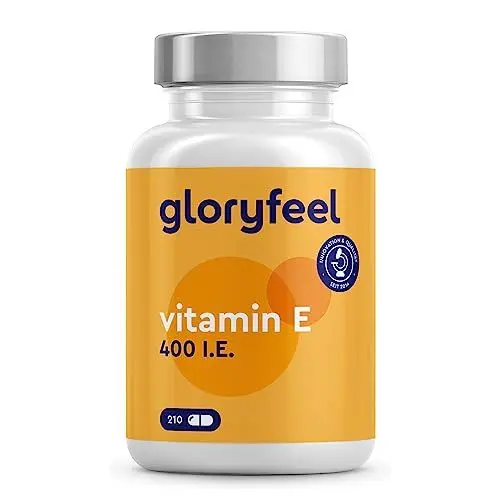 Produktbild: Vitamin E - 210 Kapseln - 400 IE bioaktives Vitamin E pro Kapsel - Hochdosiert für 7 Monate Versorgung - Laborgeprüft und in Deutschland hergestellt