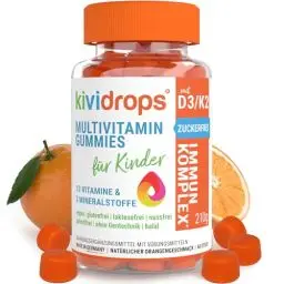 Produktbild: Vitamine für Kinder Multivitamin Frucht Gummies D3 K2 Vegan Halal Zuckerfrei Deutsche Herstellung Ohne Zusatzstoffe Alle Vitamine Plus Mineralstoffe Immunsystem Stärken Kinder Kividrops