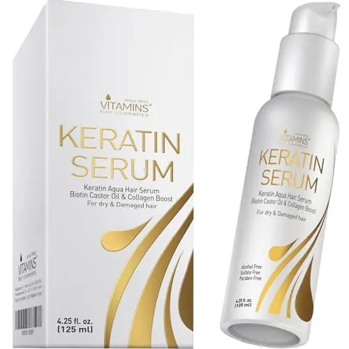 Produktbild: Vitamins Haar Serum Keratin Haarpflege - Biotin, Kollagen und Castor Oil Anti Frizz Haarserum - Kokosöl Hitzeschutz Finish Protein Treatment für kaputte trockene Haare