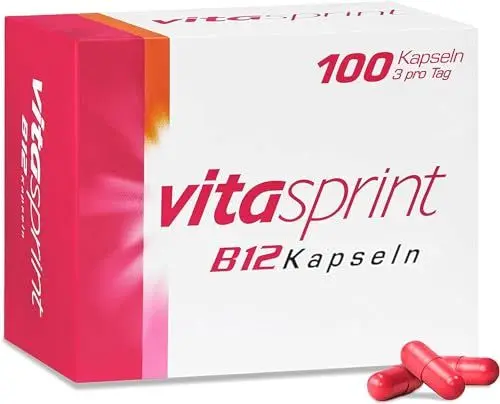 Produktbild: Vitamin B12 - Vitasprint B12 Kapseln, 100 St. - Mit Vitamin-B12 zur Besserung des Allgemeinbefindens, für mehr Energie und weniger Müdigkeit und Erschöpfung