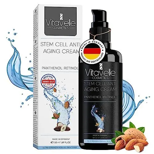 Produktbild: Vitavelle Stammzellen Anti-Aging Creme mit Alpenrosen Stammzellen - Intensiv Feuchtigkeitscreme mit Retinol & Hyaluronsäure - Anti-Aging Pflege mit Glättungseffekt