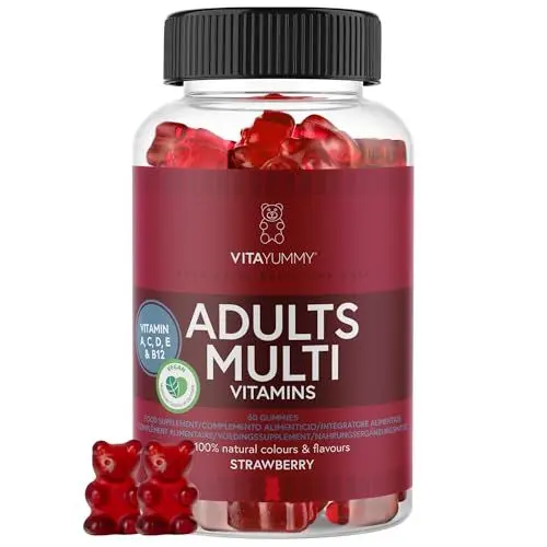 Produktbild: VitaYummy Multivitamin Gummibärchen für Erwachsene - Geschmack Erdbeere -Veganes Nahrungsergänzungsmittel - Vitamin A, C, D, B12 und Zink, unterstützt das Immunsystem, Vegan & ohne Gelatine - 60 Stück