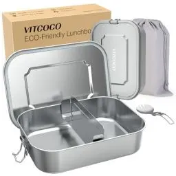Produktbild: VITCOCO Lunch Box Bento Lunch Box Edelstahl Leakproof 1400 ml Lunchbox Kinder mit Fach – BPA-frei – Lunchbox für Picknick, Schule, Arbeit
