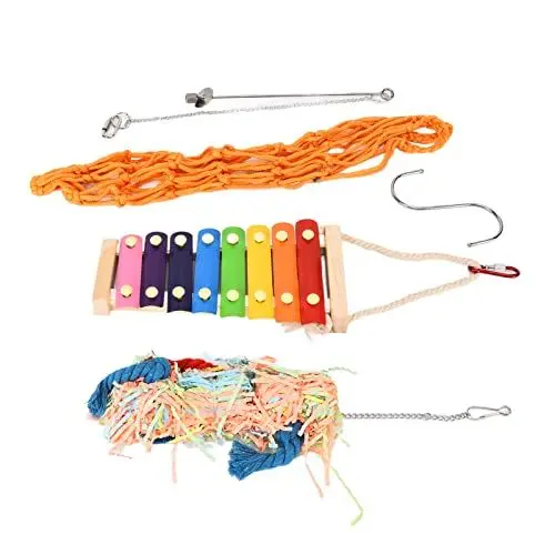 Produktbild: Vitdipy Hühnerspielzeug, 4 Stück, Hühnerspielzeug, Vogel-Xylophon, Netzbeutel, Hängehalter, Schaukelspielzeug für Hühner, Enten, Aras, Papageien