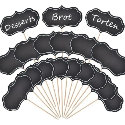 Produktbild: VITEVER 50 Stücke Buffet Schilder Käse Marker Schwarz Flaggen Kennzeichnung Fähnchen Zum Beschriften Message Board Schilder Zum Beschriften Für Party Kuchen Lebensmittel Dekoration