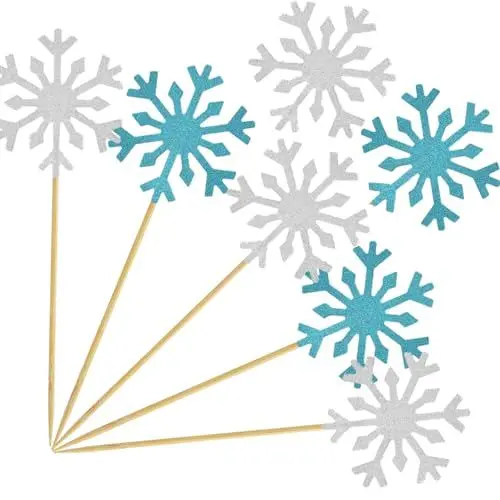 Produktbild: VITEVER Cocktail Schneeflocken Sticks 50 Stück, Schneeflocken Stick Cocktail Garnierung für Cocktail Party Dekorationen, bunte Obst Zahnstocher Palm Cocktail Sticks