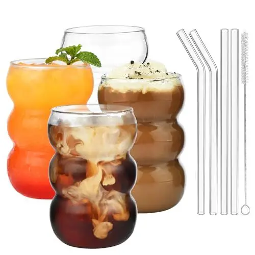 Produktbild: VITEVER Bubble Gläs 4er Set Trinkglas,550ml Kaffeegläser Trinkgläser,Wave Glas,Latte Macchiato Gläser,Eiskaffee Gläser,Longdrinkgläser Cocktailgläser