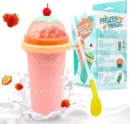 Produktbild: VITEVER Slush Becher,Silikon Squeeze Cup Slush Eis Becher zum Kneten Smoothie Pinch Ice Cup DIY Slushy Maker Cup Gefrorene Maker Smoothie Becher Sommer-Slush Cup mit Strohhalmlöffel