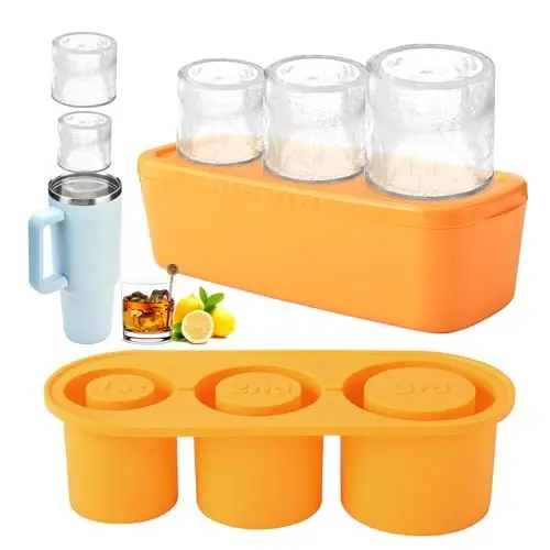 Produktbild: VITEVER Stanley Cup Eiswürfelform, Eiswürfelbehälter Silikon mit Deckel und Behälter, 3 Fach Eiswürfelbehälter, Eiswürfelschale Sichere Eiswürfel Form für 40oz Becher (gelb)