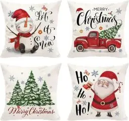 Produktbild: VITEVER 4er Set Kissenbezug Weihnachten, Weiß-roter Schneemann-Baumwagen Deko Weihnachten Kissenbezug 45x45cm Für Christmas Decorations Indoor, Winter Deko Wohnzimmer Sofa Bettwäsche