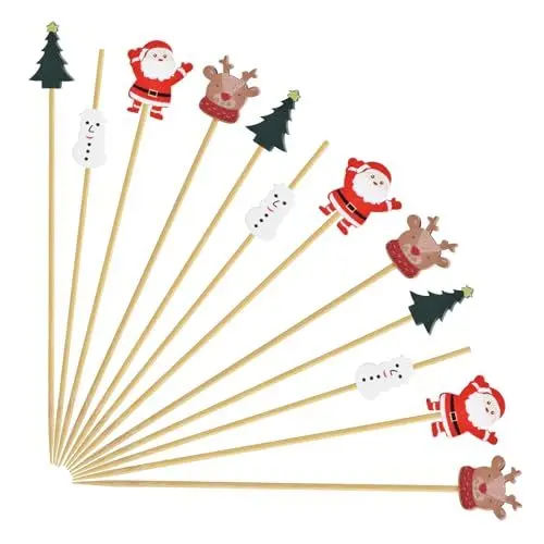 Produktbild: VITEVER Weihnachten Zahnstocher für Vorspeisen, 100 Stück, 4,7 Zoll aromatisierte Cocktailpicks, Weihnachtsdekoration