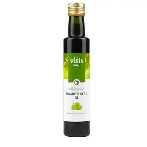 Produktbild: Vitis Vital Traubenkernöl | schonend kaltgepresst | reich an Vitamin E | regional produziert an der Mosel | zertifizierter Herstellungsprozess | zum Kochen, Backen, Braten | Flasche 250ml