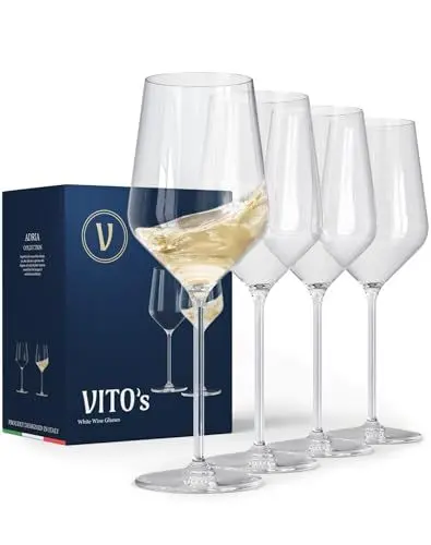 Produktbild: VITO’s® Weißweingläser Adria aus Kristallglas für exzellentes Trinkerlebnis | Weinglas Set bruchsicher verpackt in Geschenkbox | für Weiß- & Roséweine (4er Set)