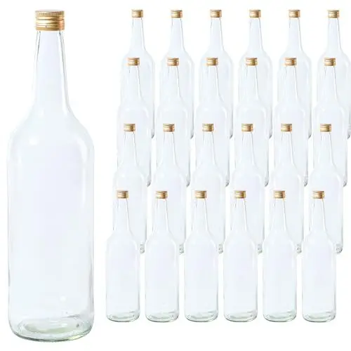 Produktbild: Vitrea 24 leere Glasflaschen 1 Liter Schraubverschluss Gold - große Flaschen zum Befüllen mit Deckel - für Wein, Saft, Getränke, Likör, Öl, Saucen - 24 Stück, PP28, Geradhals