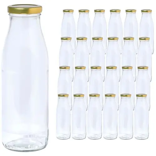 Produktbild: Vitrea 24 leere Glasflaschen 500ml Schraubverschluss Gold - Milchflaschen, Saftflaschen, Flaschen zum Befüllen mit Deckel - für, Saft, Smoothies, Öl - 24 Stück, TO48, Milch