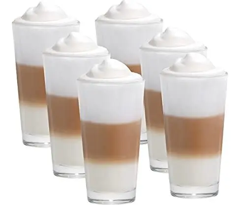 Produktbild: Vitrea 6er Set Latte Macchiato/Kaffee-Gläser - 370ml, 6 Glas Trinkhalme 23 cm, 1 Bürste (6 Siestre Neutral 370ml)
