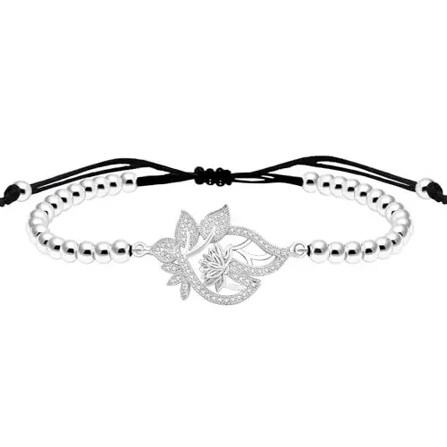 Produktbild: Vivaday Elegantes Lotus-Edelstahlarmband | Perlen-Zugschnur-Armband für Damen | Inspirierende und liebevolle Glückssymbol-Emblem-Armbänder | Glückssymbol für positive Ergebnisse YA4801