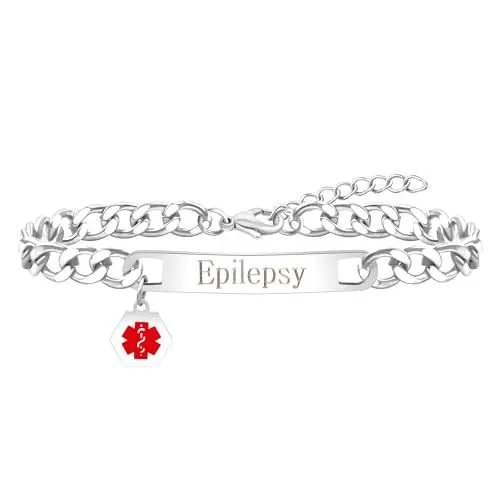 Produktbild: Vivaday Notfallmedizin Armbänder, Epilepsie Armband wasserdicht, modisches kubanisches Kettenarmband für Männer und Frauen, 7.5