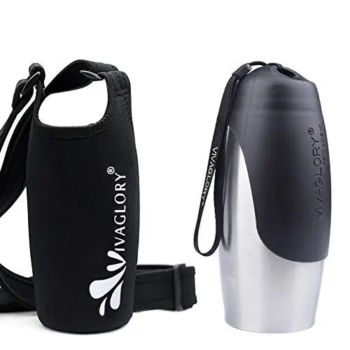 Produktbild: VIVAGLORY 750 ml Edelstahl Trinkflasche für Hunde & Neopren Flaschenträger Kombination, Hundetrinkflasche und Wasserflaschenhalter, Ideal für Wandern, Reisen mit Haustieren