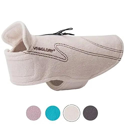 Produktbild: VIVAGLORY Cozywrap Wintermantel Hund, Hundepullover Fleece mit Klettverschluss & Geschirr Öffnung, Hundemantel, Reflektierend & Verstellbar Fleece Softshell, S, Beige