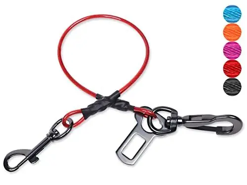 Produktbild: VIVAGLORY Hunde-Sicherheitsgurt, Kausicher, Multifunktional, Wasserdicht, Robustes Stahlseil, Haustier-Auto-Sicherheitsgurt, Rückhaltegeschirr für kleine Hunde, 42 cm, Rot