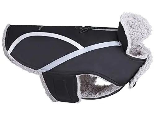 Produktbild: VIVAGLORY Wintermantel für Hunde, Schnee- und Winddicht, Wasserabweisend Mit Bauchschutz, Verstellbare Hundejacke, Warme Fleece-gefüttert für Kleine, Mittlere und Große Hunde, Schwarz