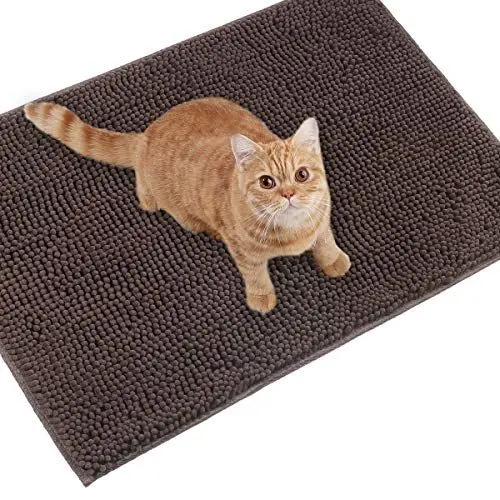 Produktbild: VIVAGLORY Katzenstreu-Matte, Streufangmatte, 80 × 50 cm Katzen Katzentoiletten Teppich mit Wasserdichter Rückseite, Superweich für Die Pfoten der Katze, Maschinenwaschbar, Braun