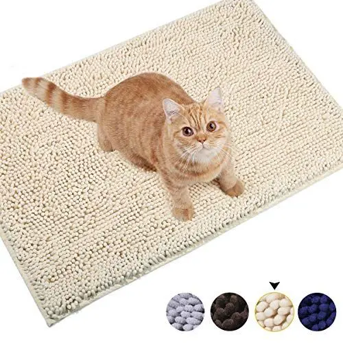 Produktbild: VIVAGLORY Katzenstreu-Matte, Streufangmatte, 90 × 64 cm Katzen Katzentoiletten Teppich mit Wasserdichter Rückseite, Superweich für Die Pfoten der Katze, Maschinenwaschbar, Beige