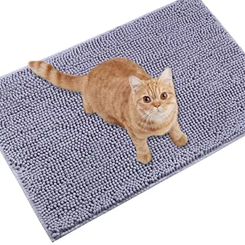 Produktbild: VIVAGLORY Katzenstreu-Matte, Streufangmatte, 90 × 64 cm Katzen Katzentoiletten Teppich mit Wasserdichter Rückseite, Superweich für Die Pfoten der Katze, Maschinenwaschbar, Grau
