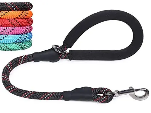 Produktbild: VIVAGLORY Kurze Hundeleine Mit Bequem Gepolstertem Griff, 61cm Langlebig Seil Kurze Gehen & Ausbildung Leinen für Hunde mit Stark Reflektierenden Fäden Für Mittelgroße Und Große Hunde, Schwarz