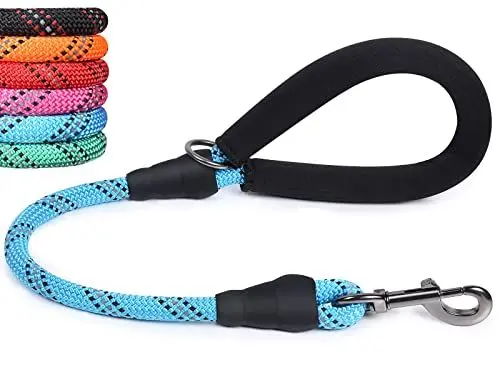 Produktbild: VIVAGLORY Kurze Hundeleine Mit Bequem Gepolstertem Griff, 61cm Langlebig Seil Kurze Gehen & Ausbildung Leinen für Hunde mit Stark Reflektierenden Fäden Für Mittelgroße Und Große Hunde, Blau