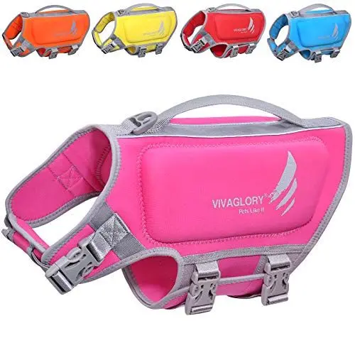 Produktbild: VIVAGLORY Leichte Rettungsweste für Hunde, Haustiere Lebensretter Hautfreundliche Neopren für Kleine Hunde Hundeschwimmwesten mit D-Ring & Schnellverschluss, Pink