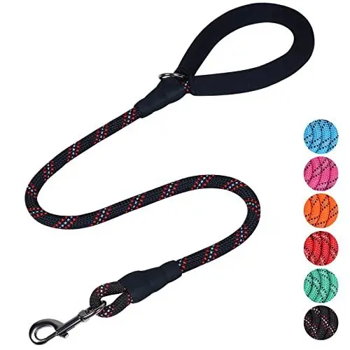 Produktbild: VIVAGLORY Starkes Hundeleine-Seil Mit Dickem Neopren-Gepolstertem Griff Und Hochreflektierenden Fäden, 120CM Trainings- Und Spazierleine Für Kleine Bis Mittelgroße Hunde, Die Ziehen, Schwarz