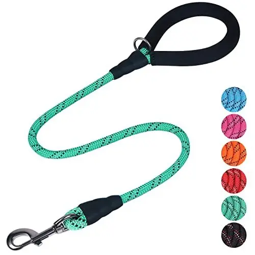 Produktbild: VIVAGLORY Starkes Hundeleine Aus Seil Mit Dickem Neopren-Gepolsterten Griff Und Hochreflektierenden Fäden, 120CM GEH- Und Trainingsleine Für Kleine Und Mittlere Hunde, Die Ziehen, Türkis