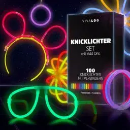 Produktbild: Vivaloo Knicklichter Party Set 100 Stück + Zubehör - Leuchtstäbe mit Verbinder für Leuchtarmbänder, Party Brillen, Bälle usw. - Party Deko & Festival Zubehör - Party Lichter Neon - Deko Party