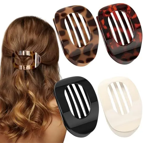Produktbild: VivaSmile 4 Stück flache Haarklammern für Damen, starker Halt Frauen-Haarspangen Damen, matte große haarklammer für dünnes und dickes Haar, gebogenes Design für Liegen (Leopardenmuster)