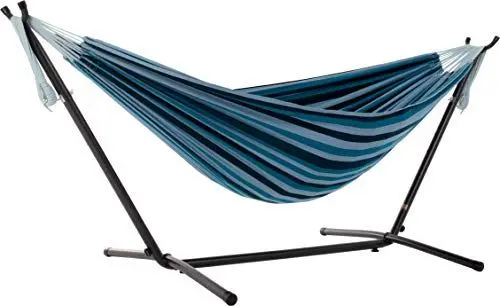 Produktbild: Vivere Doppel Baumwolle Hängematte mit Hängemattengestell 250 cm, Blue Lagoon