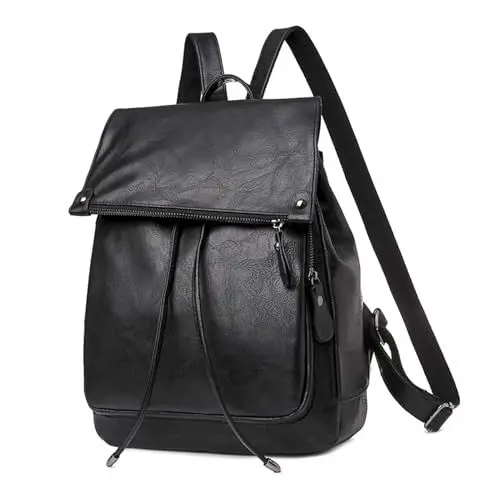 Produktbild: Vividora Klein Elegant Modern Rucksack Damen, PU Leder Anti-Diebstahl Rucksack Damen Wasserdichte Cityrucksack Reisetasche zum Einkaufen und Arbeiten Schwarz