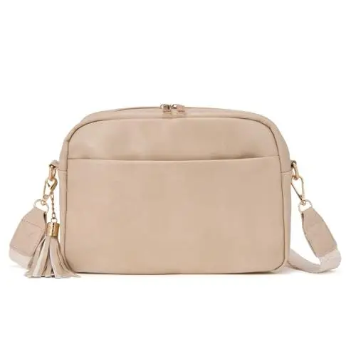 Produktbild: Vividora PU Leder Crossbody Bag Damen,Moderne Mittelgroß Umhängetasche Handtasche mit Abnehmbar Breitem Schultergurt Handytasche Zum Umhängen Beige