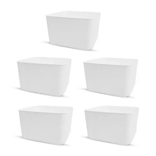 Produktbild: Vividron - 5er-Set stapelbare Kunststoff Aufbewahrungsboxen in Weiß - ideal zur Aufbewahrung auf dem Schreibtisch, im Schrank, Büro, Bad oder Kinderzimmer