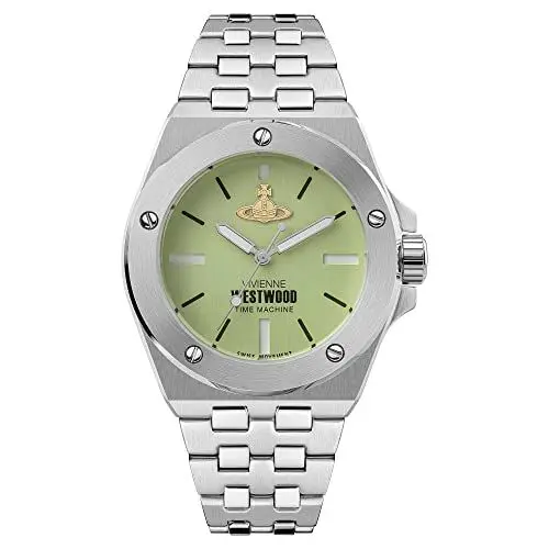 Produktbild: Vivienne Westwood Damen Quartz Armbanduhr, 41.00mm GehäusegröÃŸe mit grün analog Zifferblatt und Silber Metallarmband Armband VV271GRSL