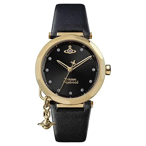 Produktbild: Vivienne Westwood Unisex Quarzwerk Armbanduhr, 37.00mm GehäusegröÃŸe mit schwarz analog Zifferblatt und schwarz Armband VV246BKBK