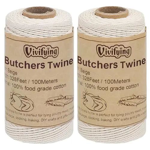 Produktbild: Vivifying Bäcker Bindfäden, 2 Stück x 100m 3-lagig Baumwoll-Garn für Backen, Fleisch Binden, Würstchen Machen (Weiß)